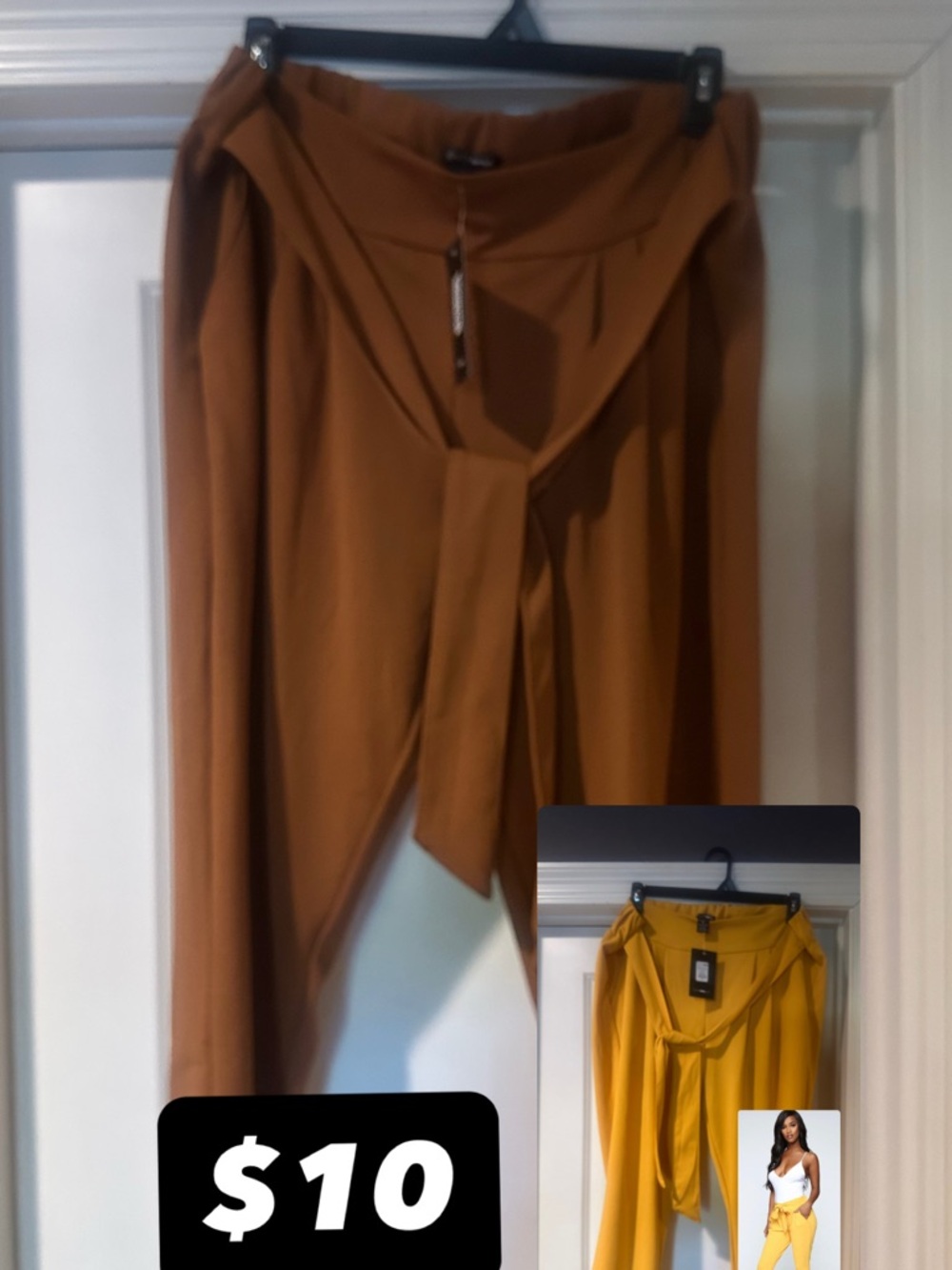 High-Waist Tie Front Pants - Rust